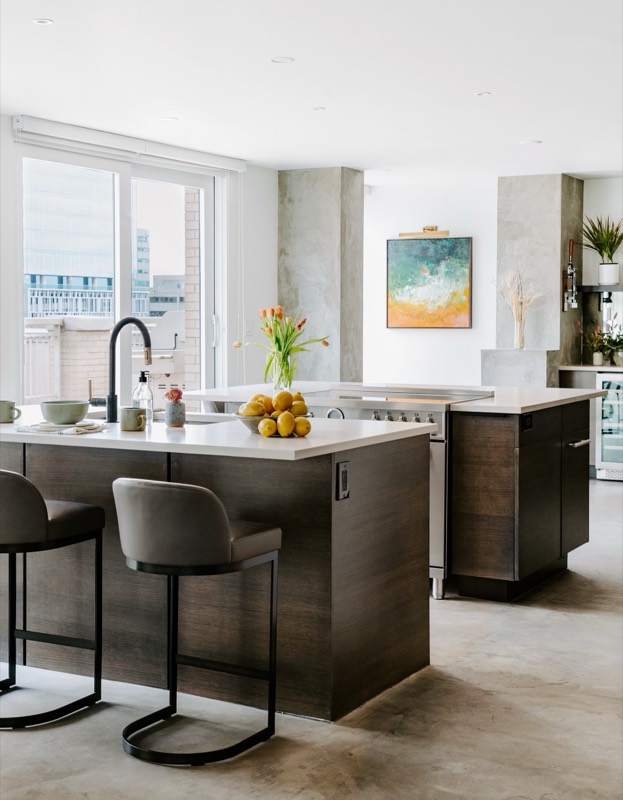 A Julie Brayton painting installed — city kitchen