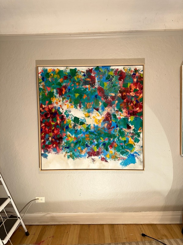 No. 19 — abstract painting by Julie Brayton. Primary colour scattered across white.