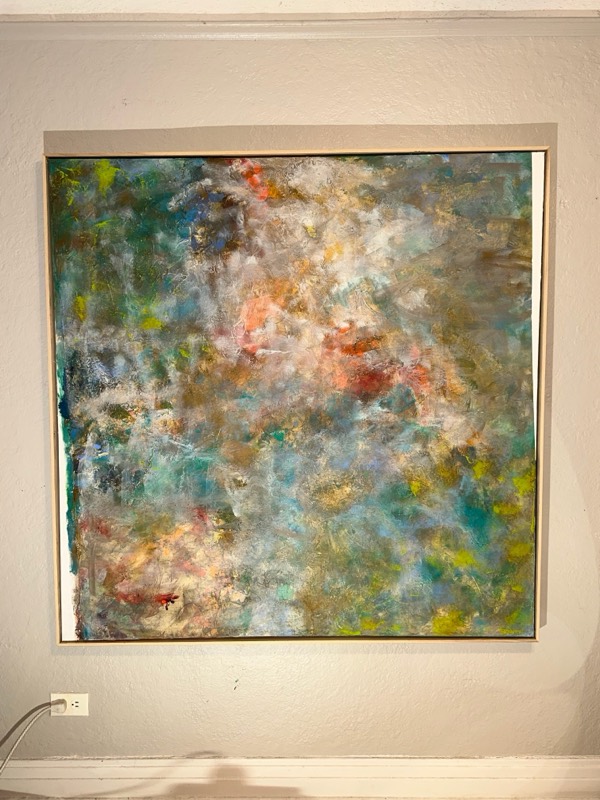 No. 20 — abstract painting by Julie Brayton. Pale rose, sage and cloud.