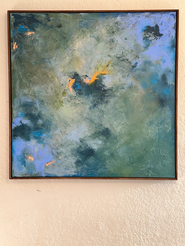 No. 21 — abstract painting by Julie Brayton. Nebula blue and green.