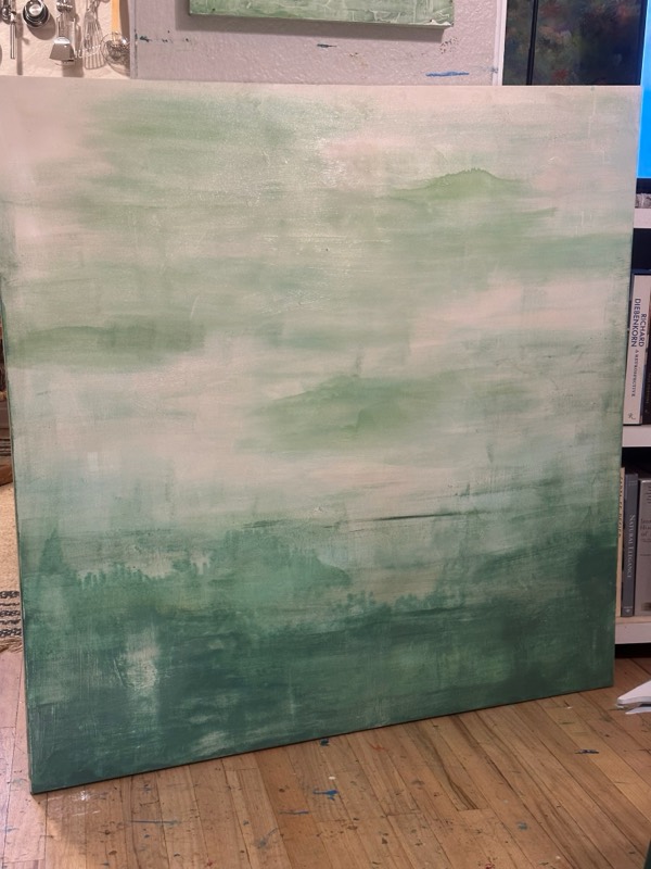 No. 24 — abstract painting by Julie Brayton. Sea green meeting a white horizon.