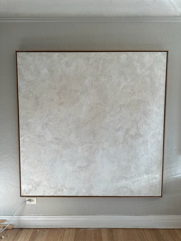 No. 17 — abstract painting by Julie Brayton. Bone, oyster and warm white, worked to a plaster-like surface.
