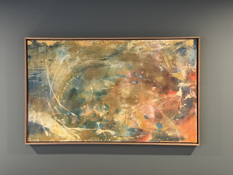 No. 08 — abstract painting by Julie Brayton. Ochre, rust and slate blue.