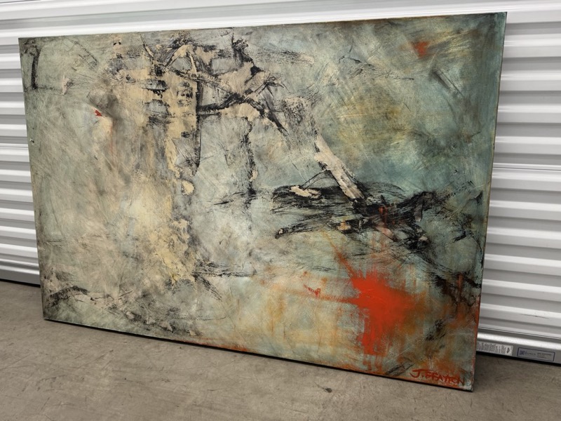 No. 11 — abstract painting by Julie Brayton. Smoke, charcoal and a single strike of orange.