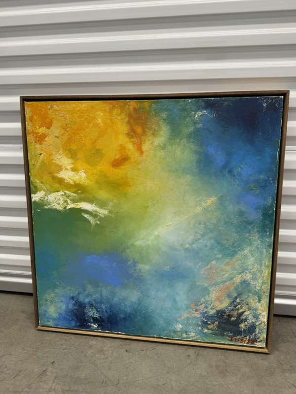 No. 05 — abstract painting by Julie Brayton. Saffron and cobalt.