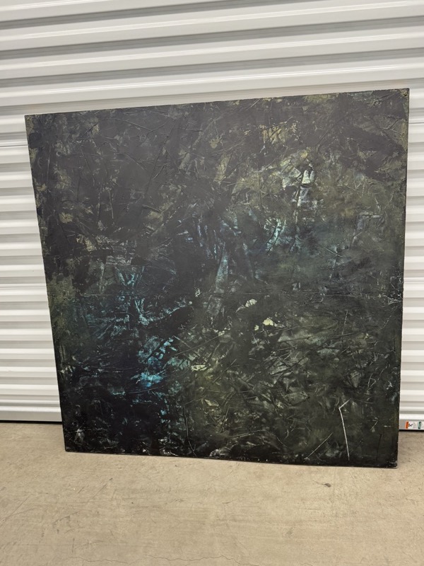 No. 04 — abstract painting by Julie Brayton. Near-black green, veined with teal.